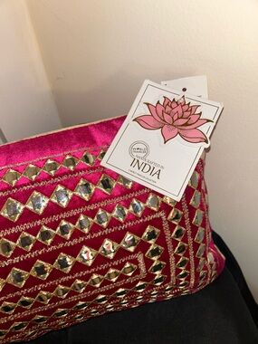 Handcrafted India Embellished Fushia Decor Pillow